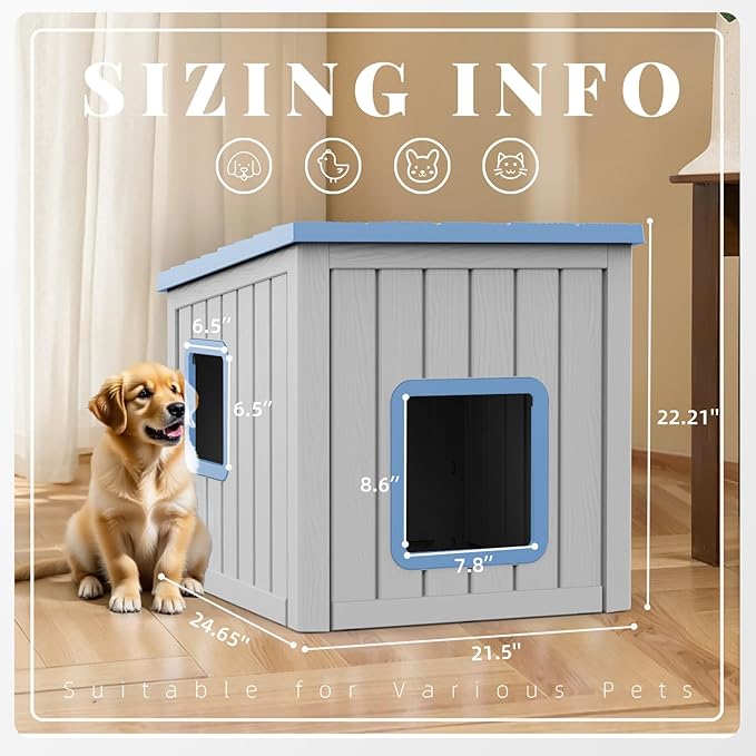Dog House Small Dog Houses Outdoor with Sloped Roof Waterproof Ventilated Design Easy to Clean Elevated Floor Easy Assembly for Middle Sized Dogs-PawvioPets