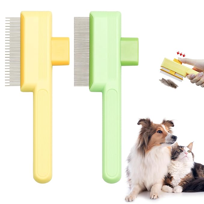 Flea Comb for Cats & Dogs Brush for Shedding Self Cleaning Pet Comb Lice Comb with Long & Short Stainless Steel Teeth Pet Hair Removal Tool 2025-PawvioPets