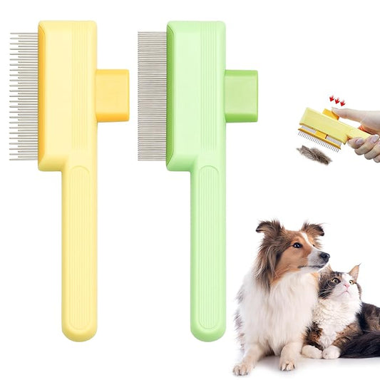 Flea Comb for Cats & Dogs Brush for Shedding Self Cleaning Pet Comb Lice Comb with Long & Short Stainless Steel Teeth Pet Hair Removal Tool 2025-PawvioPets
