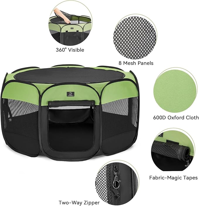 A4Pet Puppy Playpen Indoor, 39.5” Portable Pet Playpen with Bowl, Suitable for Puppies, Kittens, and Small Animals, Removable Zipper & Mesh Panel(16”W × 10”H)-PawvioPets