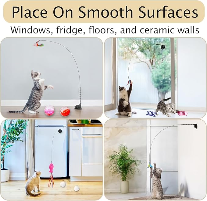 22Pcs 5-in-1 Cat Toys Interactive Cat Toy for Indoor Cats with Sticky Super Suction Cup Detachable Replacements Feathers Balls Mice Spring 3 Wand Hanging Door Kitten Toys-PawvioPets