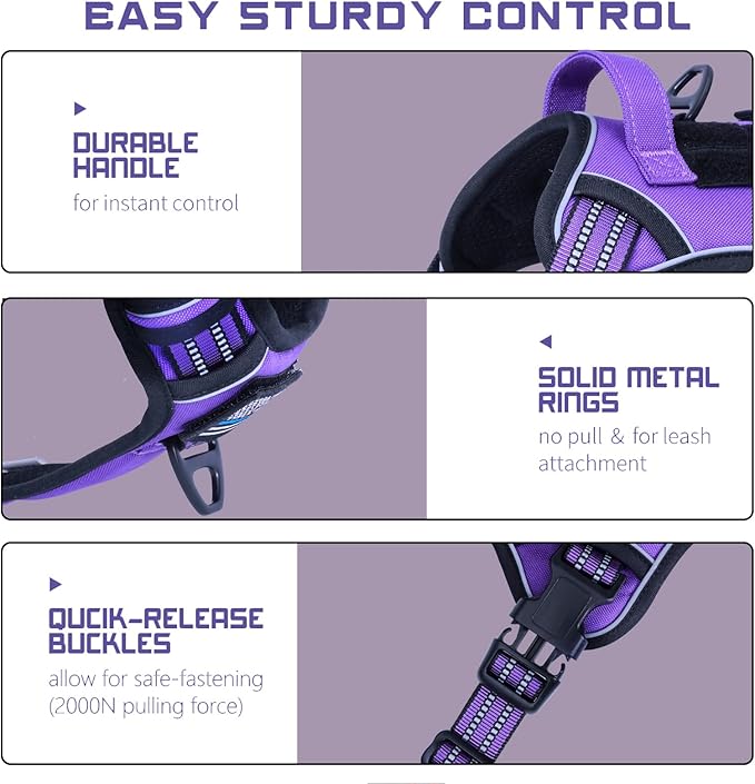 BUMBIN Tactical Dog Harness for Large Dogs No Pull, Famous TIK Tok No Pull Puppy Harness, Fit Smart Reflective Pet Walking Harness for Training, Adjustable Dog Vest Harness with Handle Purple L-PawvioPets