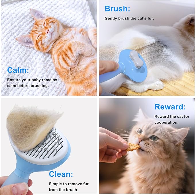 Cat Hair Brush,Cats Brushes for Shedding,Soft Silicone Self Cleaning Brush for Short and Long Haired Cats for Grooming and Shedding (Blue)-PawvioPets