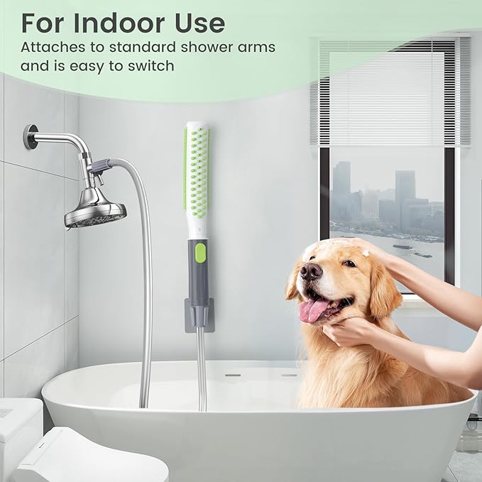 Dog Shower Attachment, Pet Shower Head for Fast and Easy Bathing and Cleaning, Dog Shower Wand With Metal T-Diverter, 8-Foot Hose T-Diverter Adapter For Indoor and Outdoor-PawvioPets