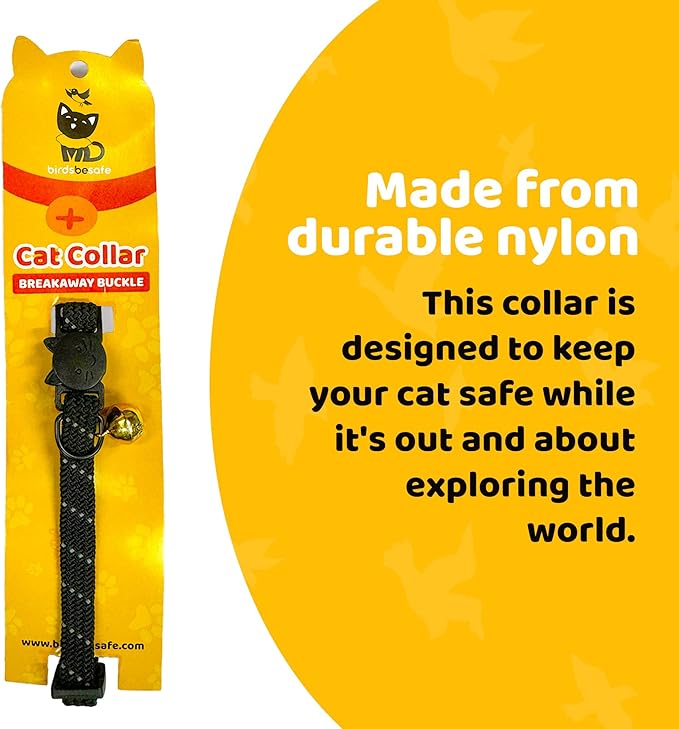 BirdsBeSafe® Break Away Cat Collar with Bell, Reflective Thread for Night Visibility, Comfortable Elastic Stretch Cat Collar to Protect Cat from Getting Stuck in The Garden.-PawvioPets