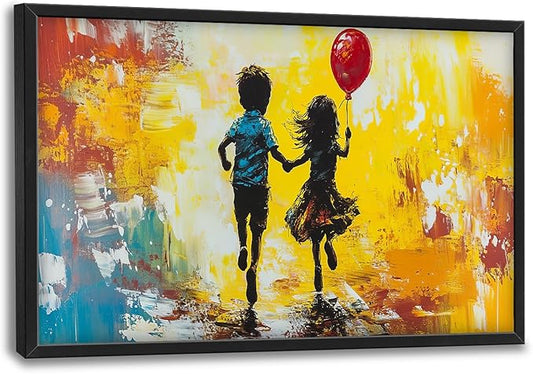 Framed Large Banksy Wall Art for Living Room, Oversized Colorful Graffiti Children Wall Decor, Peaceful Canvas Painting Pictures Modern Artwork Home Decoration for Living Room Bedroom 36"x24"-PawvioPets