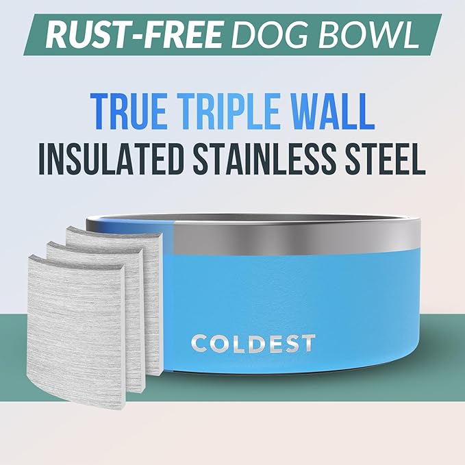 Coldest Dog Bowl - Anti Rust Metal, Non Slip, 3 Layers Insulated Stainless Steel Dog Bowls - Spill Proof & Heavy Duty - Water Bowl for Dogs, Cats & Pets, Dish Washer Safe (100 oz, Celestial Blue)-PawvioPets