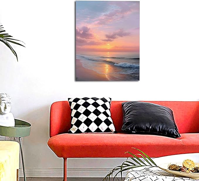 Beach Sunset Wall Art Ocean Coastal Scenery Wall Decor Seascape Picture Canvas Landscape Painting Print Framed Artwork Decorations for Living Room Office Bedroom Kitchen 16"x20"-PawvioPets