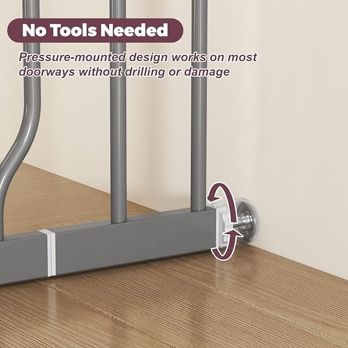 29"-40" Baby Gate for Stairs, Auto Close Stroller Friendly Dog Gate Indoor for Doorways, Pressure Mounted Baby Gate, Easy Walk Through Gate for Children & Pets, Grey-PawvioPets