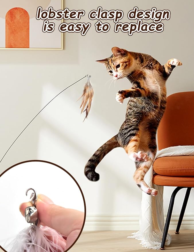 Cat Feather Toys Refills Cat Wand Replacement Feathers 6 PCS Handmade Cat Toy Feather Refills for Cat Wand Attachments Interactive Feather Cat Toy for Indoor Cats-PawvioPets