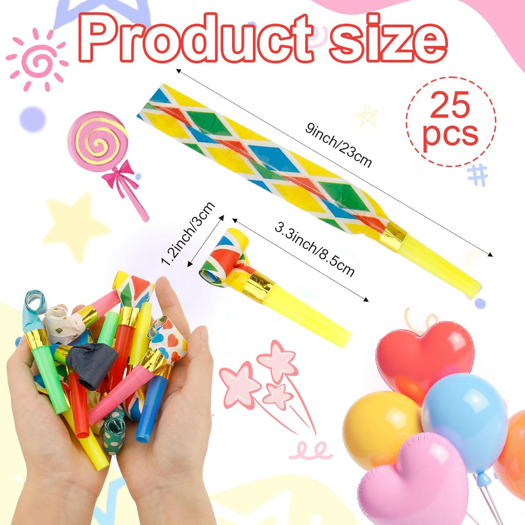 Party Blowers, 25 PCS Party Blowers for Kids, Party Blowouts, Party Noise Makers Horns, Colorful Birthday Blowers Noisemakers Blow Horns Party Whistles Favors for Birthday Christmas New Years Events