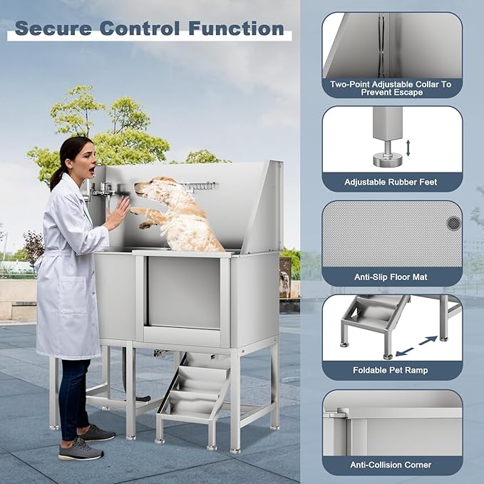 CuisinSmart 50" Dog Bathtub for Large Dogs, Professional Dog Washing Station with Dog Wash Attachment, Bath Pool for Outdoor, Indoor Shower and Grooming (50" Right Door)-PawvioPets