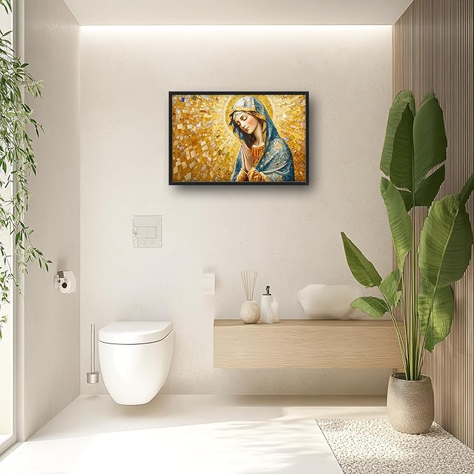 Extra Large Virgin Mary Framed Wall Art for Living Room,Oversized Golden Christian Religious Pictures Wall Decor,Canvas Print Painting Modern Artwork Bedroom Office Bathroom 36L" x 24W"-PawvioPets