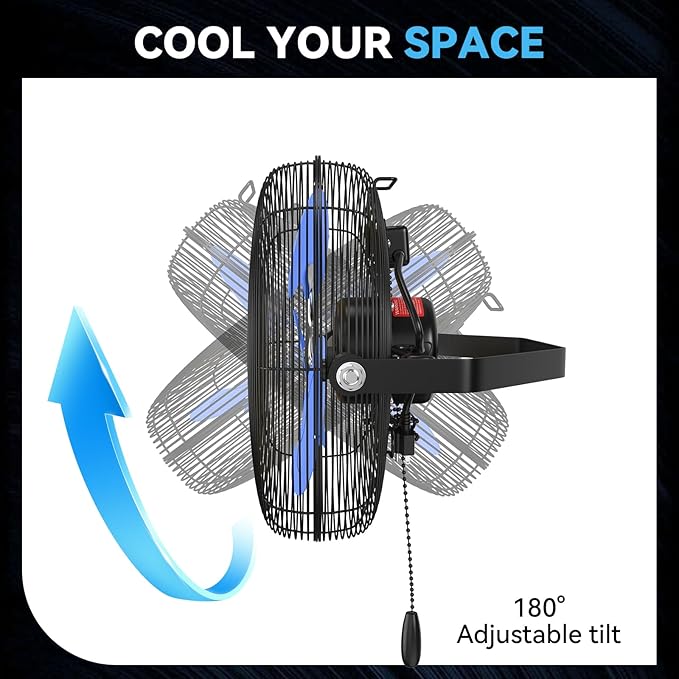 12 IN High Velocity Wall Mount Fan, 3 Speed Industrial Wall Fan with Sealed Motor, 2500 CFM Adjustable Air Circulator for Garage, Commercial, Greenhouse, Warehouse & Gazebo Use, UL Listed-PawvioPets