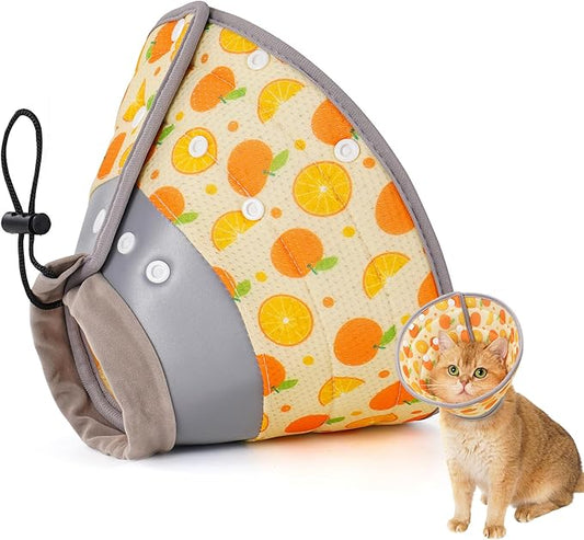 Avont Cat Cone Collar Soft to Stop Licking, Adjustable Foldable Lightweight Kitten Recovery Collar After Surgery for Small Dogs, Elizabeth Cone of Shame Alternative -Orange(M)-PawvioPets