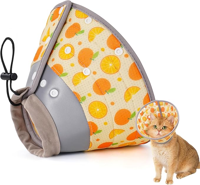 Avont Cat Cone Collar Soft to Stop Licking, Adjustable Foldable Lightweight Kitten Recovery Collar After Surgery for Small Dogs, Elizabeth Cone of Shame Alternative -Orange(S)-PawvioPets