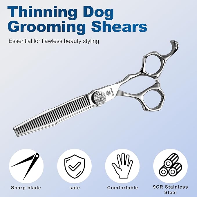 GLADOG 6.5" 9CR Thinning Shears for Dogs - Professional Dog Thinning Scissors with Luxurious Diamond Pivot Nut, Ideal Dog Grooming Scissors for Reducing Bulk, Dog Shears，Dogs Scissor for Grooming-PawvioPets