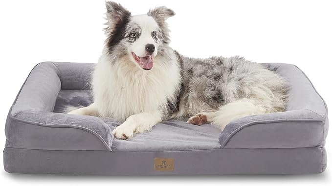 Bedfolks Orthopedic Dog Bed, Big Waterproof Dog Sofa Bed for Large Dogs, Egg Foam Pet Couch Bed with Removable Washable Cover and Nonslip Bottom, Light Grey-PawvioPets