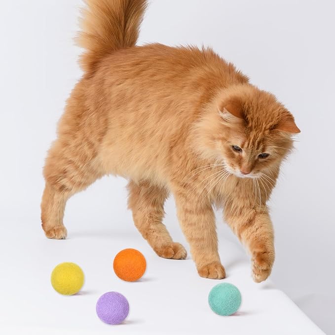 14 PCS Wool Cat Ball Toys, Quiet Play Felt Cat Ball Toys Kitty Kicker Exercise Toy, Fun Colorful Kitty Kitten Toy for Interactive Kitten Balls for Indoor 1.2in-PawvioPets
