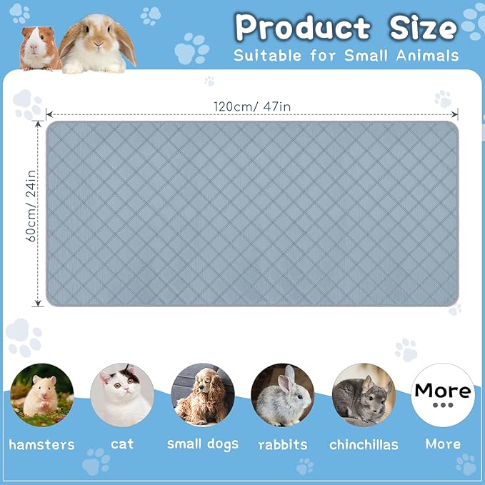 3 Packs Washable Guinea Pig Cage Liners, Waterproof Guinea Pig Pee Pads Reusable Absorbent Bedding Anti Slip Mats for Small Animals Bunny Rabbit Hamster (47 x 24in)-PawvioPets