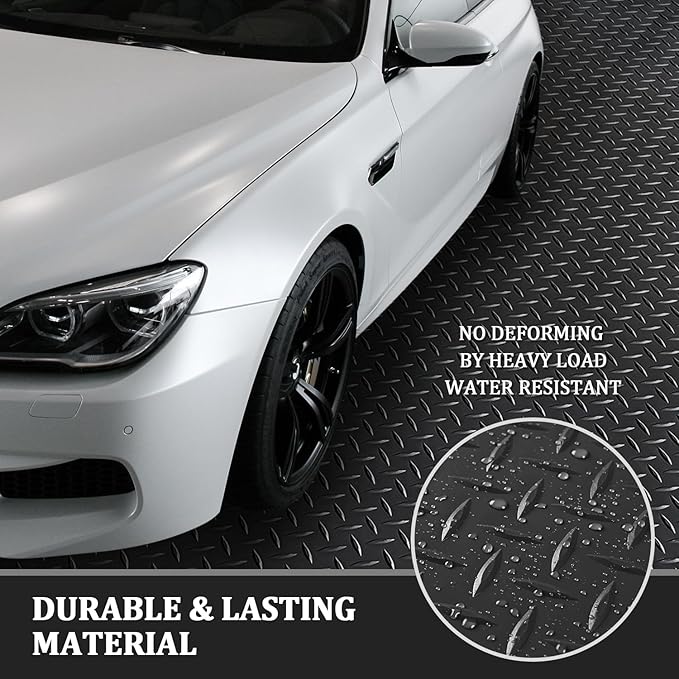 16.4 x 3.3Ft Garage Rubber Flooring Roll, 3 mm Thickness Floor Mat, Diamond Plate PVC Rubber Trailer Mats Non-Slip Flooring for Garage Gym Horse Stall Home Patio (Black)-PawvioPets