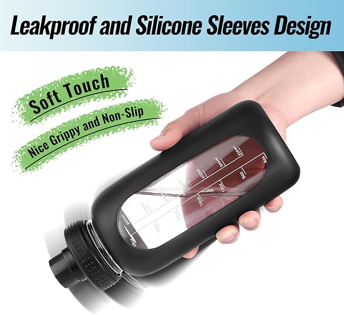 64 oz Glass Water Bottle With Straw and Handle, Half Gallon Sports Motivational Water Jug Flask with Silicone Sleeve, Large Water Cup with Time Marker for Travel, Gym, Hot Pink-PawvioPets