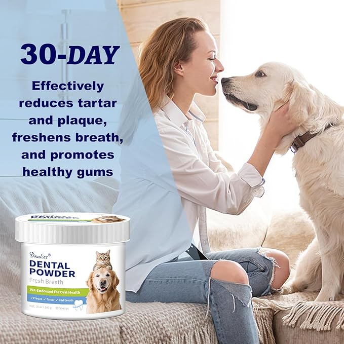 Dog Dental Powder for Pet Oral Care and Teeth Cleaning–No Added Colorants Breath Freshener for Cats and Dogs, Bad Breath, Plaque & Tartar Remover, Helps Protect Against Leaky Gums – 100 Scoops-PawvioPets