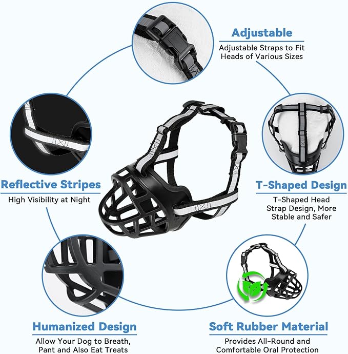 Dog Muzzle for Large Dogs, Breathable Basket Muzzles for Small, Medium and X-Large Aggressive Dog, Allows Panting Drinking, Suitable for Grooming Trimming Training (4, Blacks)-PawvioPets