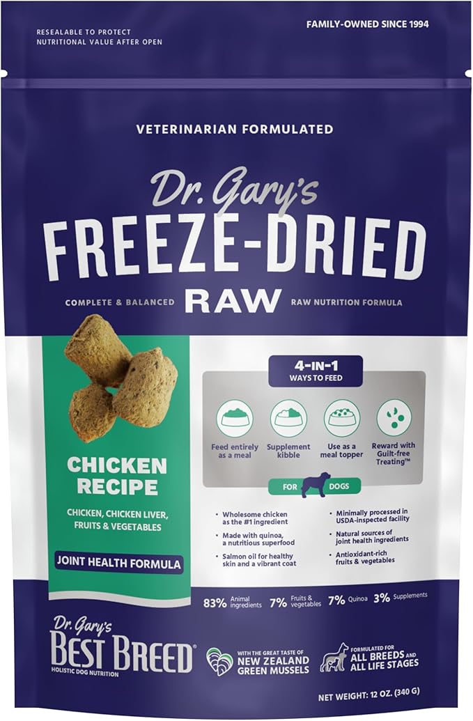 Best Breed Dr. Gary's Freeze-Dried Raw Food, Topper and Treat: Chicken Recipe - 12 oz.-PawvioPets