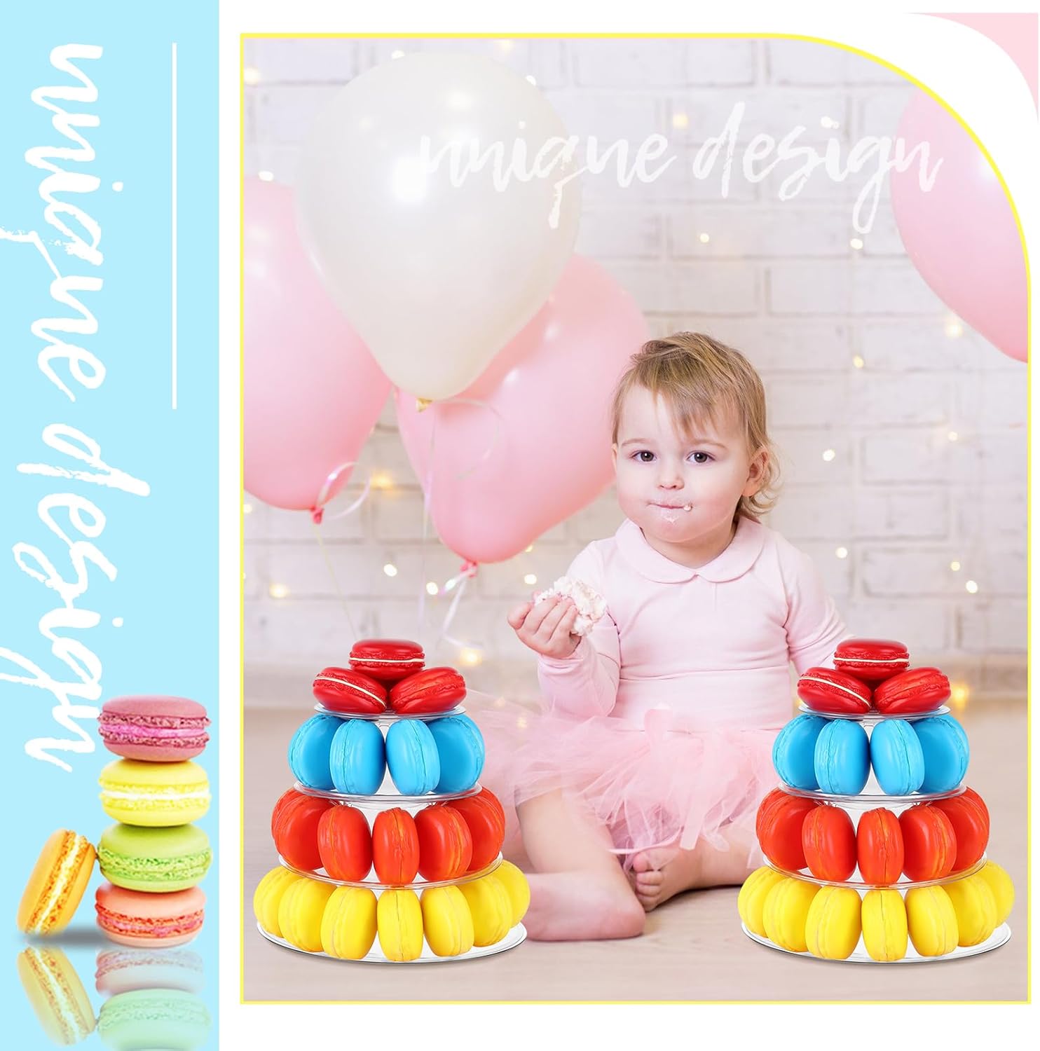 Juexica 2 Pcs Round Macaron Display Tower Stand 4 Tiers Plastic Cake Rack Macaron Wedding Cupcake Display Food Serving Stands Clear Dessert Tower for Wedding Baby Shower Birthday Decoration