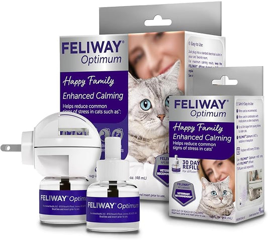 FELIWAY Optimum Cat, Enhanced Calming Pheromone Diffuser: 1 Diffuser & 2 Refills (60 Days)-PawvioPets