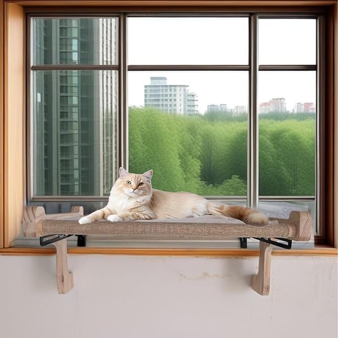 aborishthink Adjustable Cat Window Perch | Sturdy Cat Hammock Window Seat Durable Wood & Metal Frame | Breathable Cover | Ideal for Large & Heavy Cats | Easy Installation for Windowsill-PawvioPets