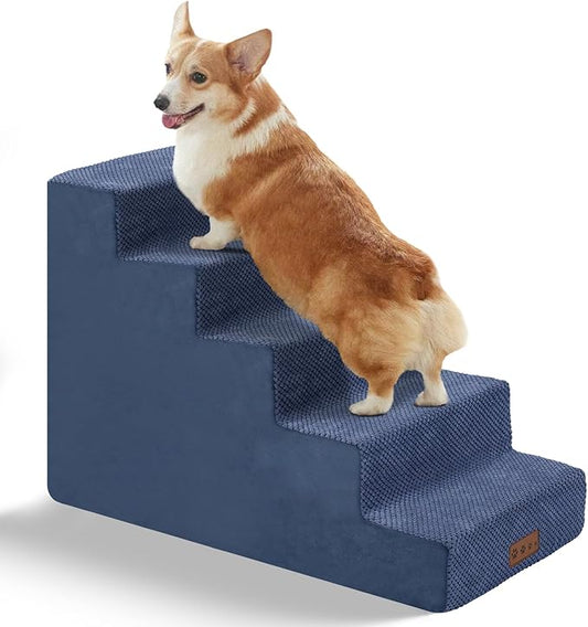 GGIB Dog Stairs for Small Dogs and Cats - Non-Slip Steps for High Bed, Sofa, Couch - Pet Ramp with Removable Washable Cover, Navy, 22" H, 5-Step-PawvioPets