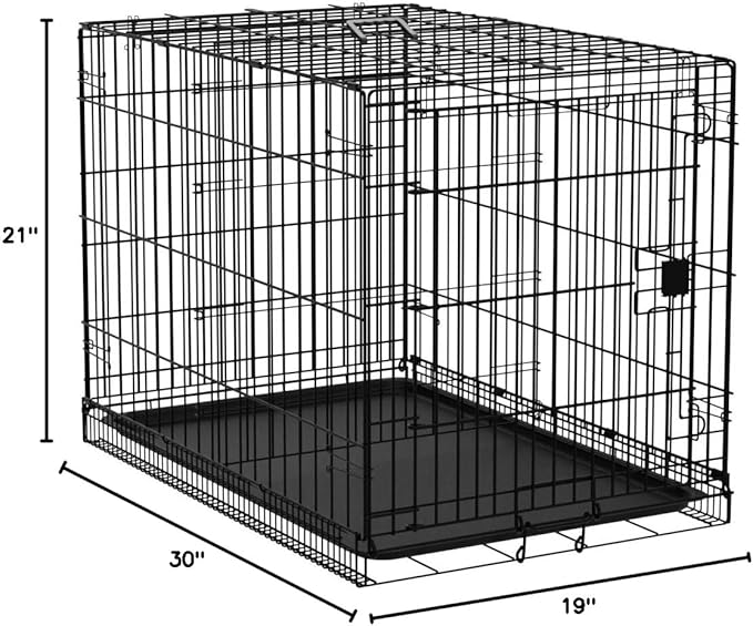Amazon Basics Durable, Foldable Metal Wire Dog Crate with Tray, Single Door, 30 x 19 x 21 in, Black-PawvioPets
