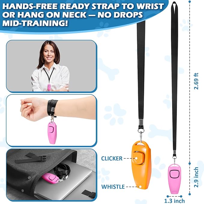 2-in-1 Dog Training Clicker Whistle for Training and Recall, Training Accessories for Puppy, Cats, Horses & Small Animals - 2 Pack with Lanyard, Reward Your Pets Efficiently(Pink + Orange)-PawvioPets