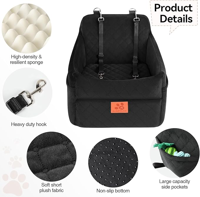 Dog Car Seat for Small/Medium Dogs, Dog Booster Car Seats with Thick Cushion for Dogs Under 35lbs, Detachable Washable Pet Car Seat with Storage Pockets, 2 Safety Belts(Black)-PawvioPets