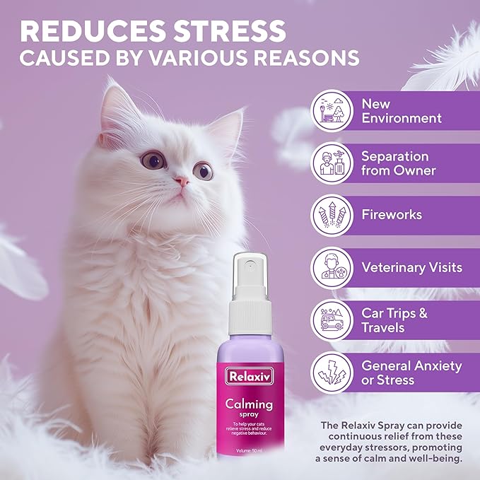Beloved Pets Calming Pheromone Spray & Scratch Repellent for Cats - Reduces Scratching Furniture, Pee - During Travel, Fireworks, Thunder, Vet Zone - Helps with Stress, Fighting, Hiding (50 ml)-PawvioPets