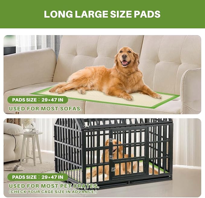 Gardner Pet Dog Pee Pads Extra Large 29"x47", XL Thicker ECO Green Disposable Puppy Training Pads Super Absorbent Full Edge-Wrapping Pad for Dogs, Puppies, Cats, Rabbits (50 Count)-PawvioPets