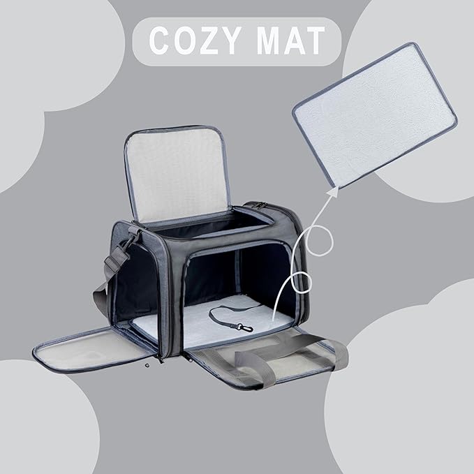 Airline Approved Soft Sided Pet Carrier for Small and Medium Dogs, Cats, and Puppies (Up to 15 lbs), Collapsible Portable Travel Bag for Dogs Cats (Grey)-PawvioPets