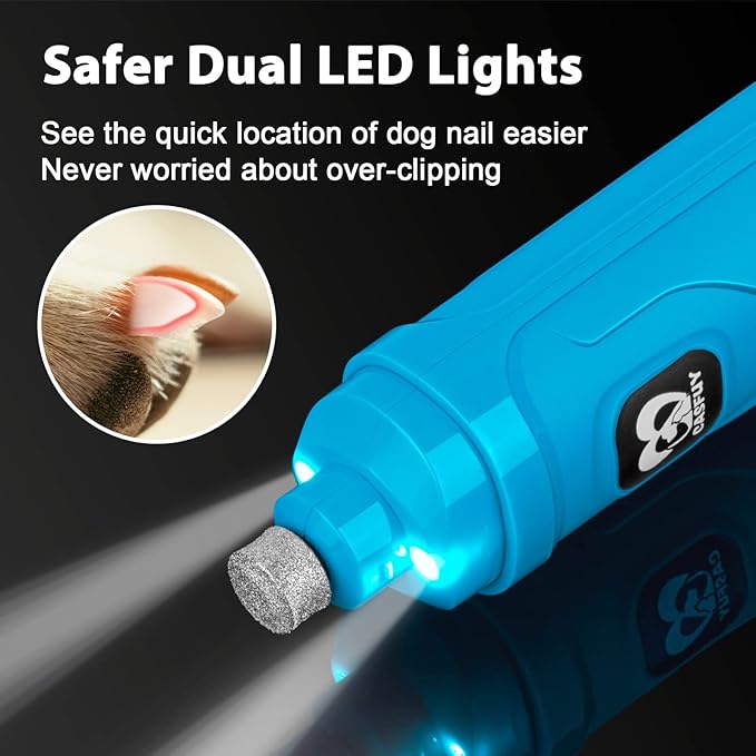 Casfuy Dog Nail Grinder with 2 LED Light - New Version 2-Speed Powerful Electric Pet Nail Trimmer Professional Quiet Painless Paws Grooming & Smoothing for Small Medium Large Dogs(Bright Blue)-PawvioPets