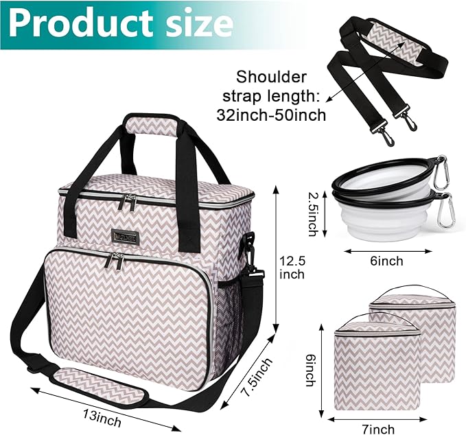 BAGLHER Dog Travel Bag, Pet Travel Bag (ALL Pet Travel Supplies), With 2 Pet Food Containers and 2 Collapsible Silicone Bowls; Essential Kits for Pet Travel BLW-PawvioPets