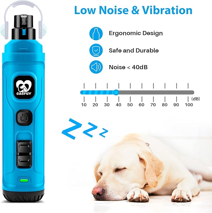 Casfuy Dog Nail Grinder with 2 LED Light - New Version 2-Speed Powerful Electric Pet Nail Trimmer Professional Quiet Painless Paws Grooming & Smoothing for Small Medium Large Dogs(Bright Blue)-PawvioPets
