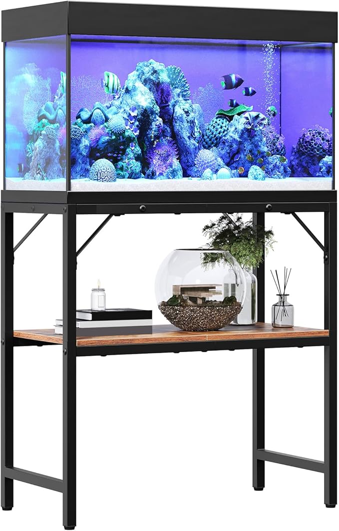 20 Gallon Fish Tank Stand, Aquarium Stand with 2-Tier Storage Shelves, Heavy Duty Breeder Turtle Terrarium Stand Rack for Home Office, 24.0" L x 11.8" W x 24.4" H, Rustic Brown FTHR2001-PawvioPets