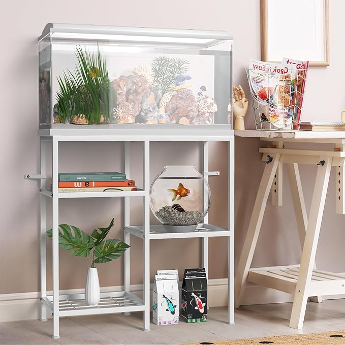 20 Gallon Fish Tank Stand White Metal Aquarium Stand Turtle Tank Stand Reptile Tank Stands 3 Tier Fish Tank with Stand-PawvioPets