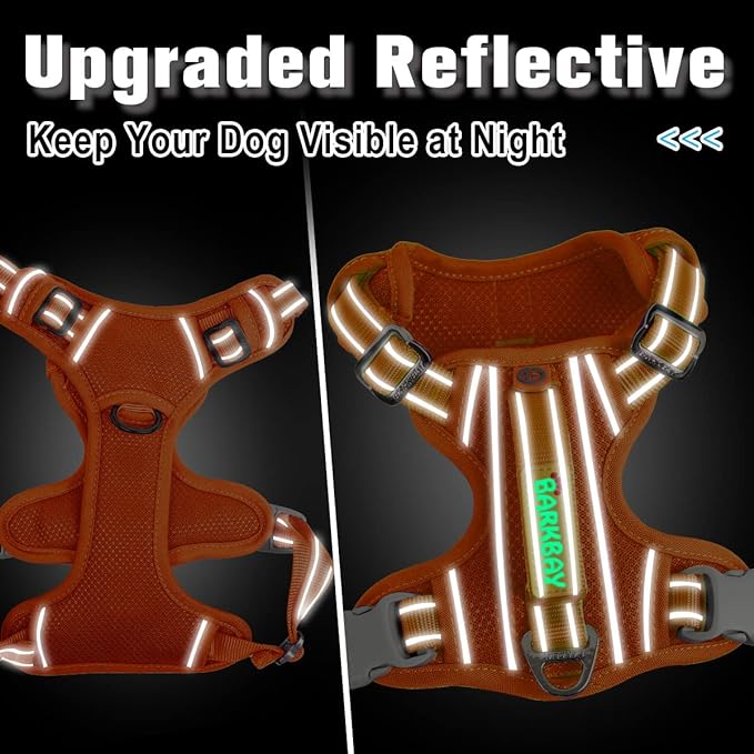BARKBAY Dog Harness No Pull with ID Tag Pocket - Heavy Duty, Reflective, Easy Control for Large Dogs(Orange,M)-PawvioPets