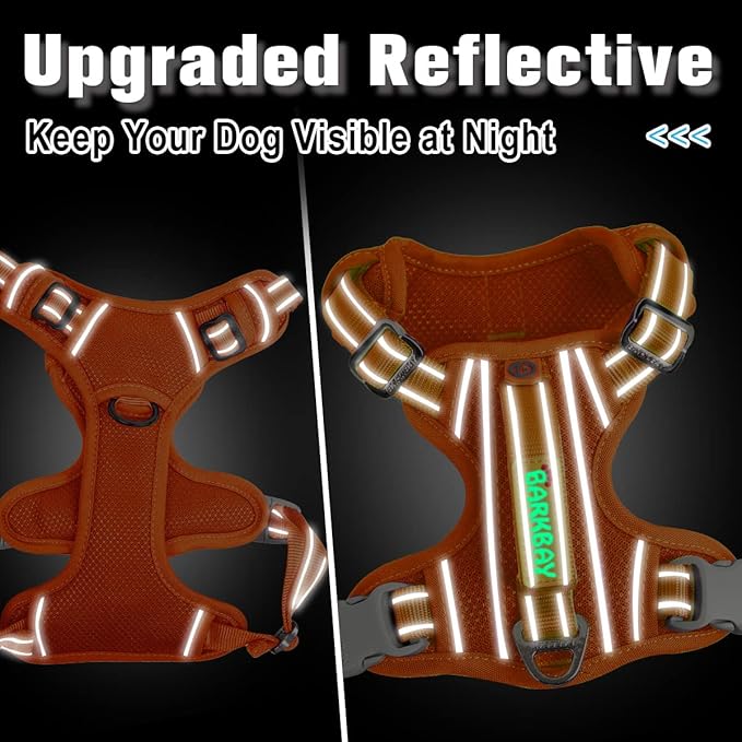 BARKBAY Dog Harness No Pull with ID Tag Pocket - Heavy Duty, Reflective, Easy Control for Large Dogs(Orange,L)-PawvioPets