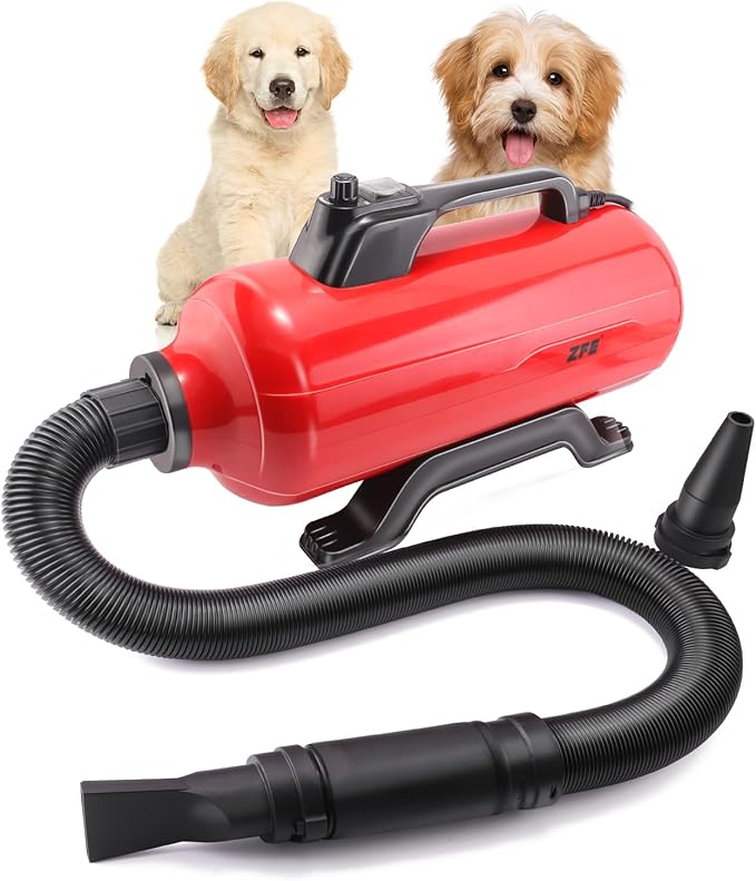 Dog Pet Dryer, 3000W High Velocity Pet Dryer Adjustable Speed Dog Grooming Blower Double Motor, Pet Grooming Hair Drying(4HP), Hot Air Dog Hair Dryer Blower with 2 Nozzle-PawvioPets