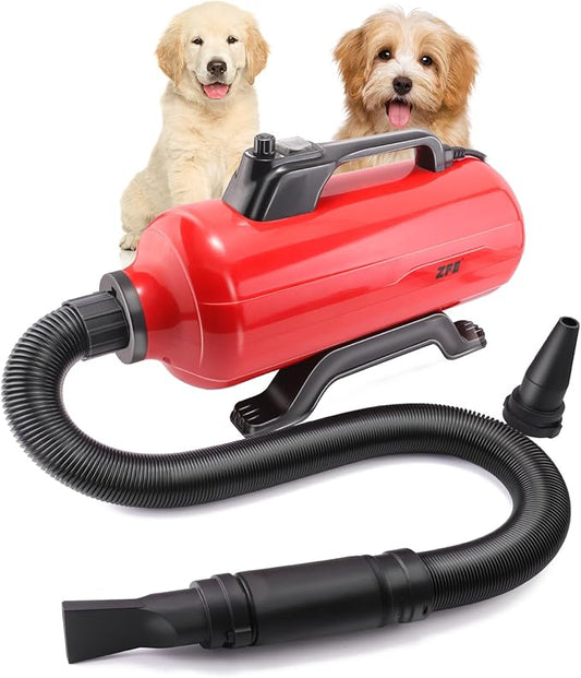 Dog Pet Dryer, 3000W High Velocity Pet Dryer Adjustable Speed Dog Grooming Blower Double Motor, Pet Grooming Hair Drying(4HP), Hot Air Dog Hair Dryer Blower with 2 Nozzle-PawvioPets