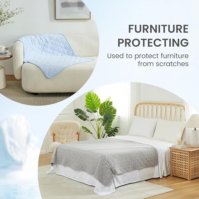 Cozy Bliss Leakproof Cooling Blanket for Small Dogs, Q-Max>0.4, Durable & Washable Dog Cooling Mat for Hot Weather, Soft Pet Throw & Couch Protector for Puppies & Cats, 25x35 Inch, Heather Silver Grey-PawvioPets