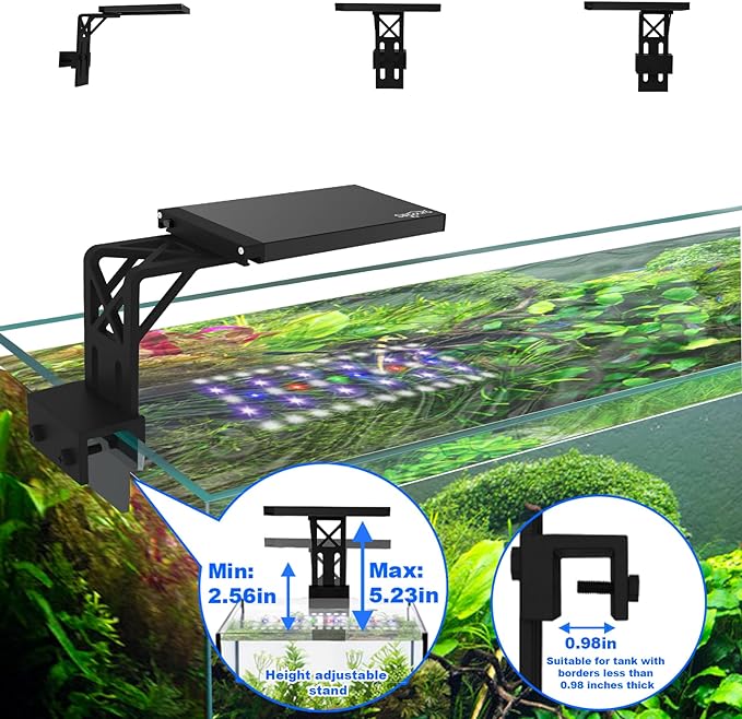 Clip On Aquarium Light for Plants-24/7 Cycle Fish Tank Light with Timer, Full Spectrum+7 Colors Mode, Auto On/Off, Adjustable Brightness and Height, 12W (7inch for 7-12 inch Tank)-PawvioPets